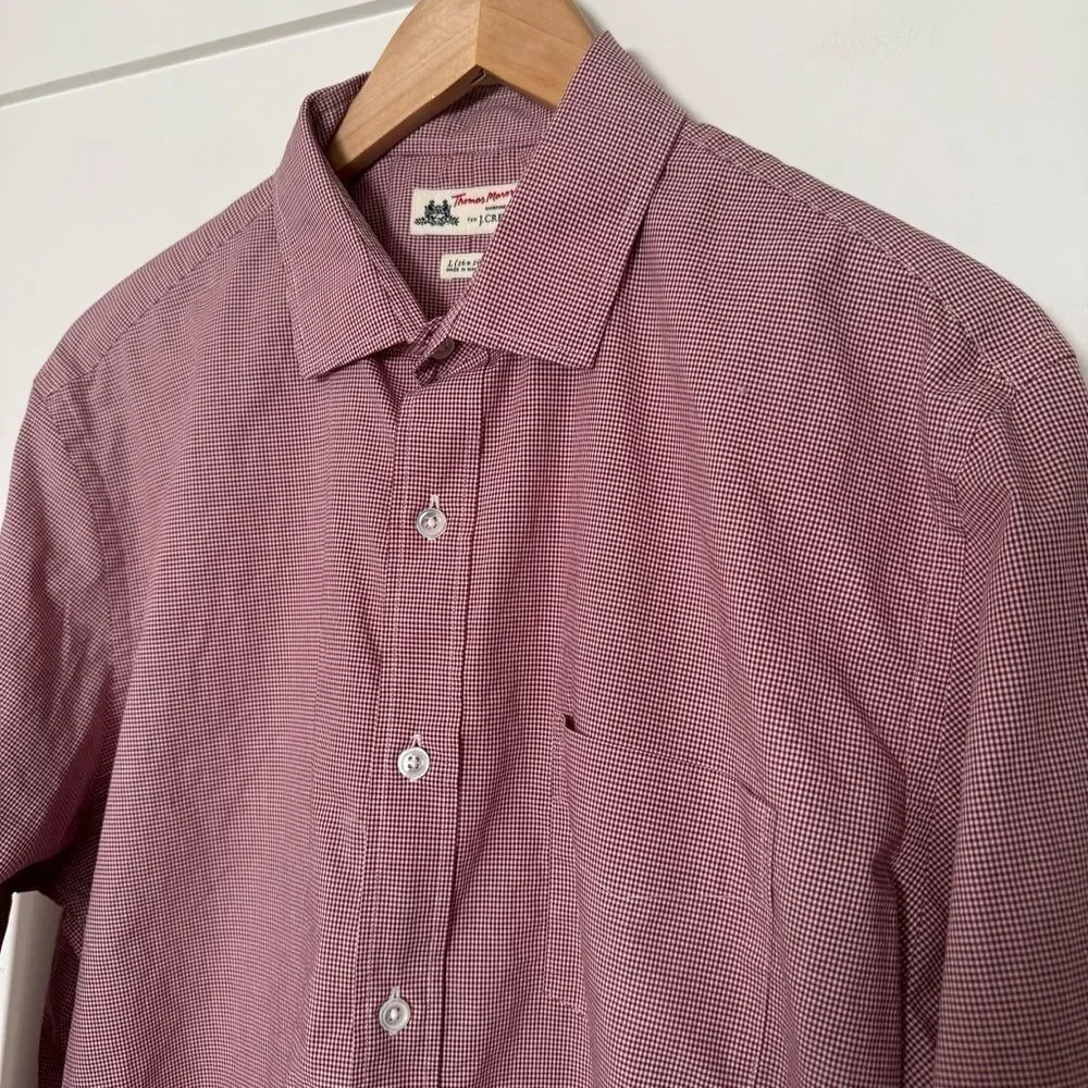 Thomas Mason J Crew Shirt Mens Sz L Red Gingham Checkered Long Sleeve Office